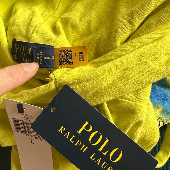 Polo Ralph Lauren Long Sleeve Hooded T-Shirt Lime Green Yellow Surf Graphics NWT - Picture 9 of 10